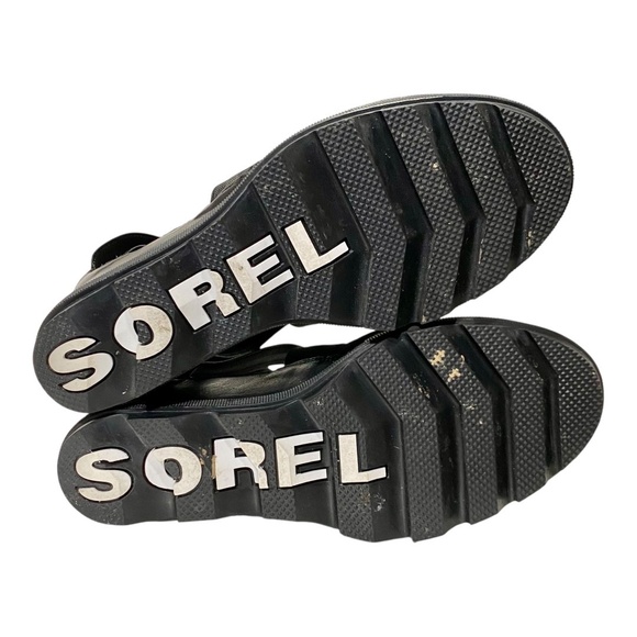 Sorel Joanie II Black Platform Wedge Sandals Sz 9 Elastic Strap Leather - Picture 10 of 12